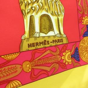 HERMES 美品 カレ90 塔門 TORANA  スカーフ シルク 赤 黄