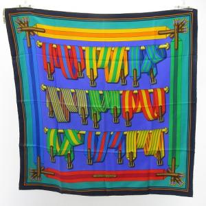 カレ90 J METZ Les Sangles スカーフ サスペンダー柄 シルク マルチカラー