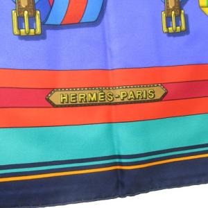 HERMES カレ90 J METZ Les Sangles スカーフ サスペンダー柄 シルク マルチカラー