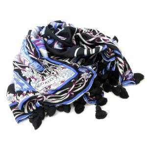 Emilio Pucci 美品 スカーフ シルク ストール  タッセル 蝶 プリント ベイズリー柄 黒 ブラック パープル レディース