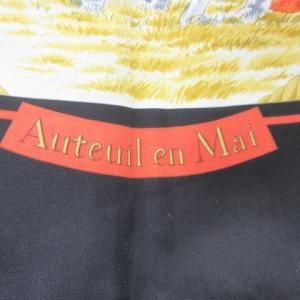 HERMES カレ90 Auteuil en Mai オートゥイユの5月 スカーフ シルク 黒