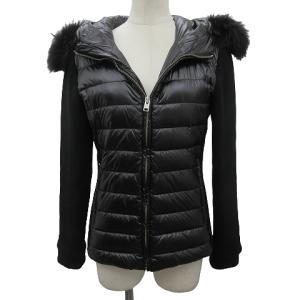 WOOLRICH PADDED HOODIE フォックスファー ダウンジャケット  ブルゾン ニット切替 XS ブラック