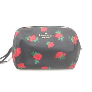 タグ付き ミニポーチ 化粧ポーチ 小物入れ 花柄 バラ 黒 ブラック