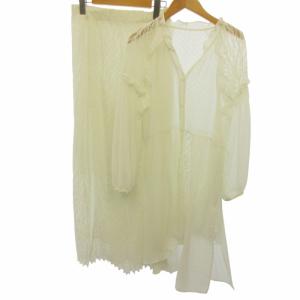 近年 セットアップ ワンピース スカート シースルー レース 刺繍 ウエストゴム 白 ホワイト 36 約S