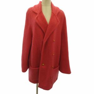 GUCCI ウール オールドグッチ コート ジャケット ダブル 金釦 GGボタン ロング ピンク M 257-5022-5902