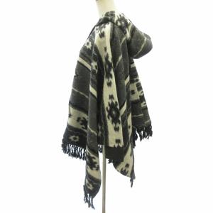 DIESEL ポンチョ ブルゾン パーカー ネイティブ柄 フリンジ ロング ウール混 グレー系 XS GY09