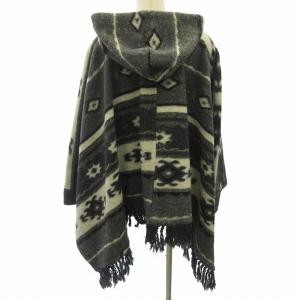 DIESEL ポンチョ ブルゾン パーカー ネイティブ柄 フリンジ ロング ウール混 グレー系 XS GY09