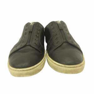 LOUIS VUITTON レザー スニーカー シューズ ロゴ フロントファスナー ローカット 皮革 黒 ブラック 8 約26cm P GO 0019