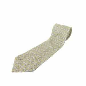 ネクタイ レギュラータイ 美品 シルク100％ 総柄 黄色 イエロー 青 GY06