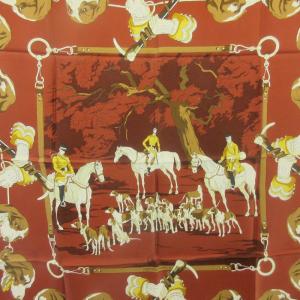 HERMES 美品 カレ90 セビリアの休日 feria de sevilla スカーフ ストール シルク 赤系 レッド系 STK