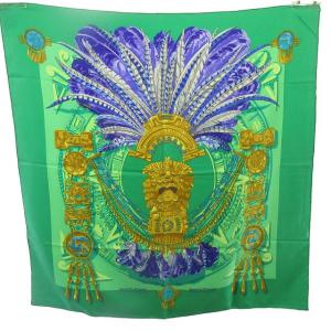 美品 カレ90 MEXIQUE 美しいメキシコ ヴィンテージ シルク スカーフ ストール ショール 緑 グリーン STK
