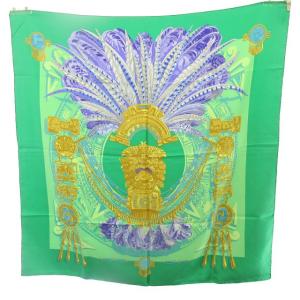 HERMES 美品 カレ90 MEXIQUE 美しいメキシコ ヴィンテージ シルク スカーフ ストール ショール 緑 グリーン STK