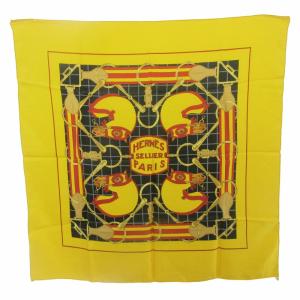 美品 カレ70 セリエ SELLIER スカーフ ストール シルク 黄 イエロー STK