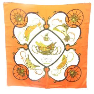 カレ90 SPRINGS スプリングス ヴィンテージ シルク スカーフ ストール ショール 総柄 オレンジ STK