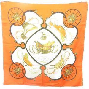 HERMES カレ90 SPRINGS スプリングス ヴィンテージ シルク スカーフ ストール ショール 総柄 オレンジ STK