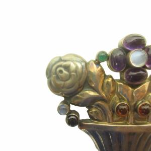 GEORG JENSEN レア ヴィンテージ ブローチ ジュエリー 花かご カラーストーン シルバー925