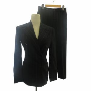 ストライプ パンツスーツ セットアップ ビジネス フォーマル 黒 ブラック 150 約XS GY31
