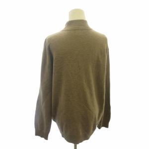 Papas ニット セーター ジップアップ カシミヤ混 ロゴ 刺繍 茶 ブラウン L GY31