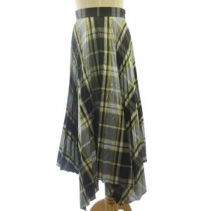 シルク プリーツ スカート チェック 青系 ブルー系 0 約XS GY31