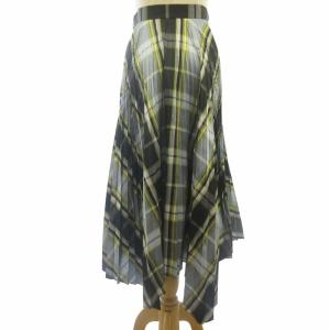 TORY BURCH シルク プリーツ スカート チェック 青系 ブルー系 0 約XS GY31