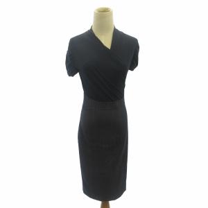 美品 近年モデル 白タグ ワンピース スカート デニム切替 ロング ネイビー 紺 160 約M GY31