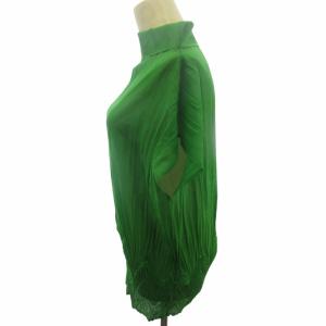 ISSEY MIYAKE FETE 美品 ドルマンスリーブ カットソー 総柄 ギャザー プリーツ ストレッチ有 A-POC INSIDE 緑 グリーン