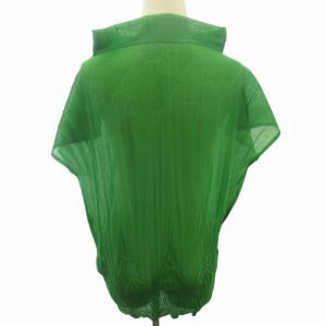 ISSEY MIYAKE FETE 美品 ドルマンスリーブ カットソー 総柄 ギャザー プリーツ ストレッチ有 A-POC INSIDE 緑 グリーン