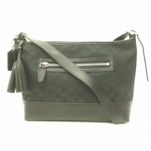 COACH D1761-F54339 美品 ショルダーバッグ 斜め掛け キャンバス シグネチャー ロゴチャーム 黒 ブラック EC