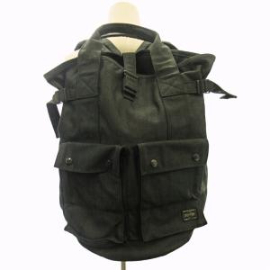 PORTER SMOKY 美品 リュックサック ハンドバッグ 2WAY デニム ロゴ刺繍 黒 ブラック DC6