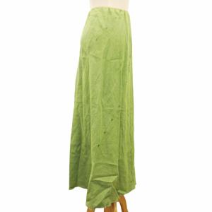 JURGEN LEHL ロングスカート フレア カットオフ ウエストゴム イージー 麻 リネン 無地 緑 グリーン M 0803 DC6