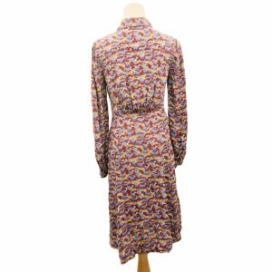 Brooks Brothers 美品 シャツワンピース ロング丈 長袖 総柄 シルク 茶 ブラウン 0 約XS 小さいサイズ 0803 DC6