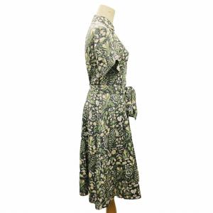 Brooks Brothers 美品 シャツワンピース 半袖 ロング丈 ベルト付き 花柄 フラワー 緑 グリーン 0 約XS 小さいサイズ 0805 DC6