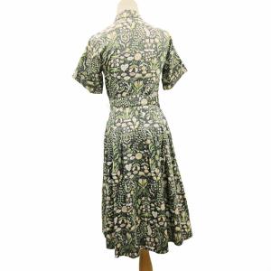 Brooks Brothers 美品 シャツワンピース 半袖 ロング丈 ベルト付き 花柄 フラワー 緑 グリーン 0 約XS 小さいサイズ 0805 DC6