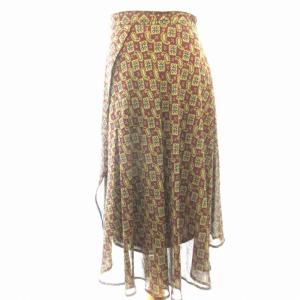 美品 白タグ スカート シルク100％ ひざ丈 ペイズリー柄 ボルドー 40  