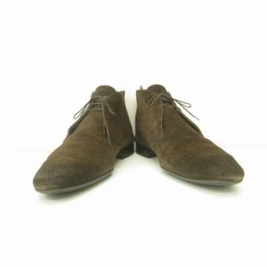 LOUIS VUITTON スエード チャッカブーツ メダリオン ロゴプレート レザー 皮革 茶 ブラウン 9 約27.5cm