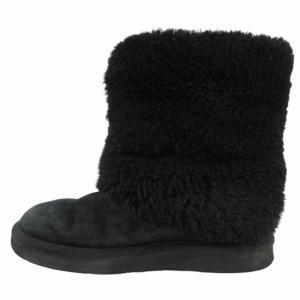 UGG australia ムートンブーツ ショート ボア ロゴ スエード 24cm 黒 ブラック