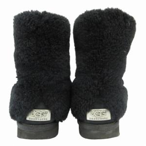 UGG australia ムートンブーツ ショート ボア ロゴ スエード 24cm 黒 ブラック