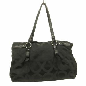 COACH オプアート ハンドバッグ トートバッグ ロゴチャーム付 レザー 黒 ブラック