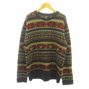 希少 18年製 ウール ニット セーター ノルディック柄 ブラウン系 M