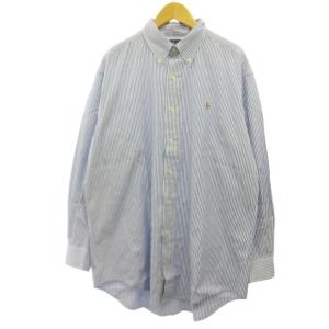 YARMOUTH 美品 ボタンダウン BDシャツ ポニー刺繍 長袖 ストライプ柄 青 ブルー Lサイズ