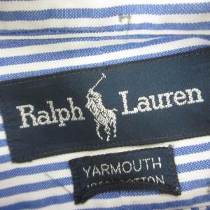 RALPH LAUREN YARMOUTH 美品 ボタンダウン BDシャツ ポニー刺繍 長袖 ストライプ柄 青 ブルー Lサイズ