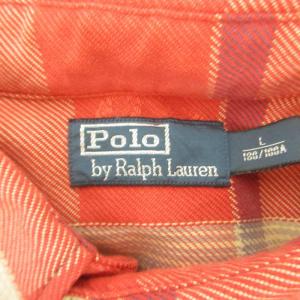 RALPH LAUREN 極美品 チェックシャツ 長袖 アンカー刺繍 赤 レッド ベージュ Lサイズ