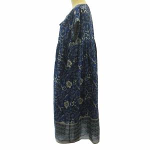FREAK'S STORE 美品 22SS 総柄ワンピース 半袖 ロング 紺 ネイビー F フリーサイズ S22-TKF-42