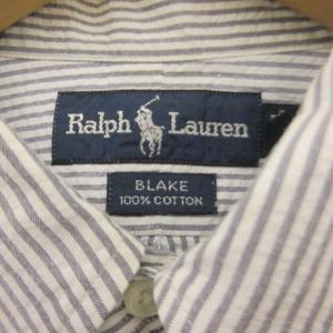 RALPH LAUREN 美品 BLAKE シアサッカーシャツ ストライプ ポニー刺繍 半袖 白 青 L