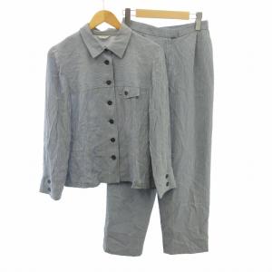 ストライプ パンツスーツ セットアップ ウエストゴム 青 ブルー 9 約M IBO57