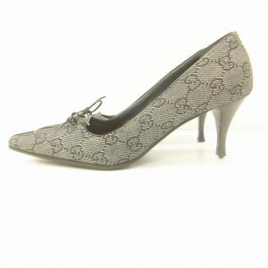 GUCCI GGキャンバス リボン パンプス 黒 ブラック 36C 約23?p IBO57