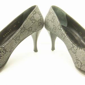 GUCCI GGキャンバス リボン パンプス 黒 ブラック 36C 約23?p IBO57