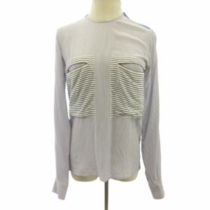 シルク100％ ストライプ ブラウス チュニック 青 ブルー 36 約S