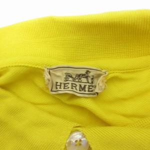HERMES ロゴ刺繍 ポロシャツ カットソー 半袖 黄色 イエロー 大きいサイズ XL GY31 AA