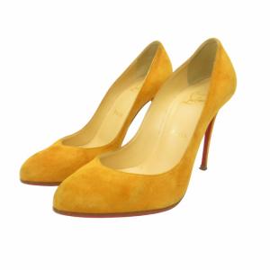 スエード レザー パンプス ミュール 10cmヒール 黄色 イエロー系 37.5 約24.5?p IBO57